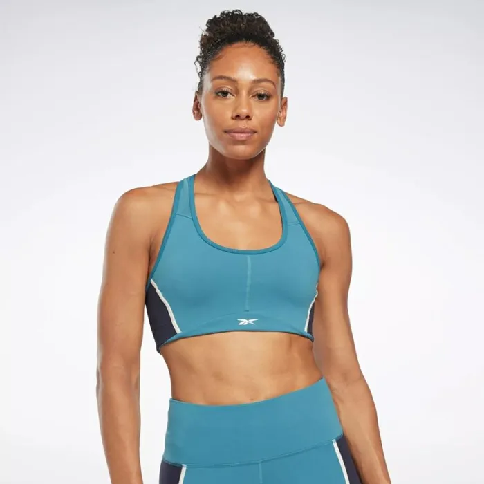 Reebok Lux Racer Padded Colorblock Bra Steelyblues23r Women Sports Bras