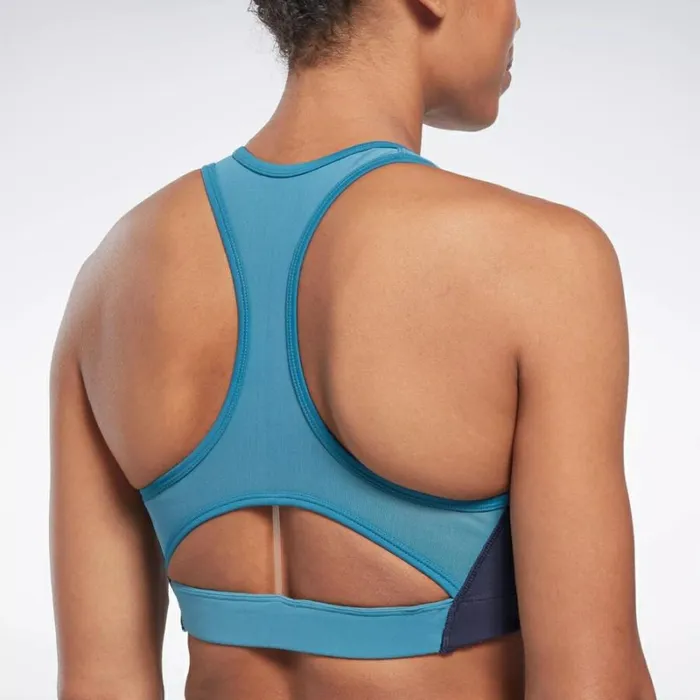 Reebok Lux Racer Padded Colorblock Bra Steelyblues23r Women Sports Bras