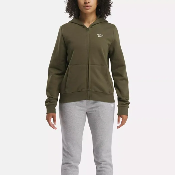 Reebok Reebok Identity Small Logo Fleece FullZip Sweatshirt Armygreen Women Hoodies and Sweatshirts