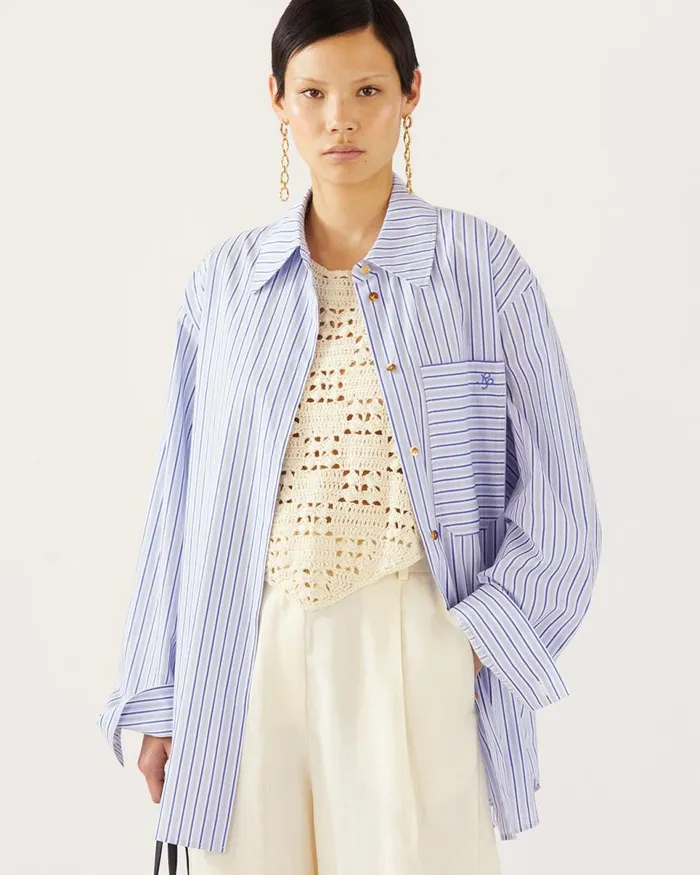 REJINA PYO Shirts and Blouses Caprice Shirt Cotton Stripe Blue 8211 Shop