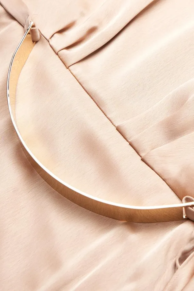 Rhiannon Gown In Satin Tan Beige Women Halston Dresses