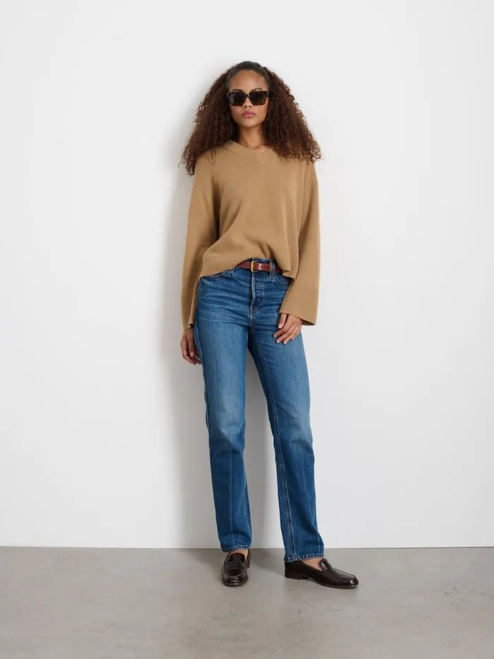 Rowan VNeck In Cashmere Light Camel Women Alex Mill Sweaters