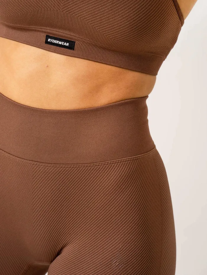 Ryderwear Circuit Rib Seamless High Waisted Shorts 8211 Chocolate Women Gym Shorts