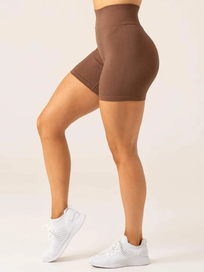Ryderwear Circuit Rib Seamless High Waisted Shorts 8211 Chocolate Women Gym Shorts