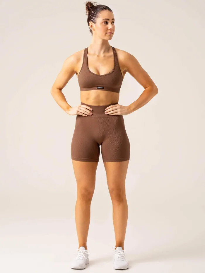 Ryderwear Circuit Rib Seamless High Waisted Shorts 8211 Chocolate Women Gym Shorts