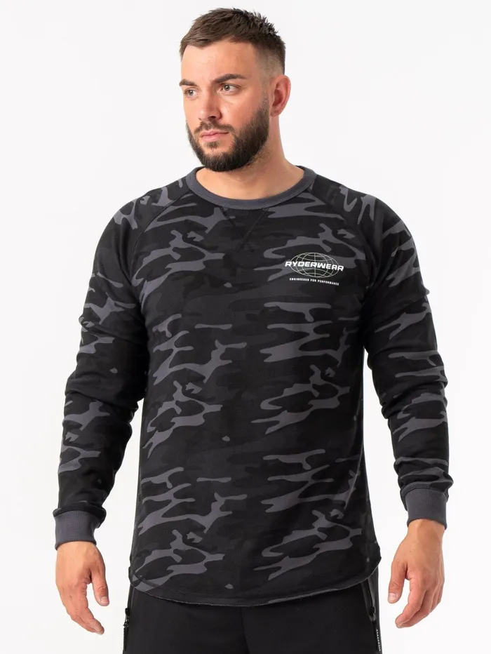 Ryderwear Energy Crew Neck 8211 Black Camo Men Sweaters and Hoodies