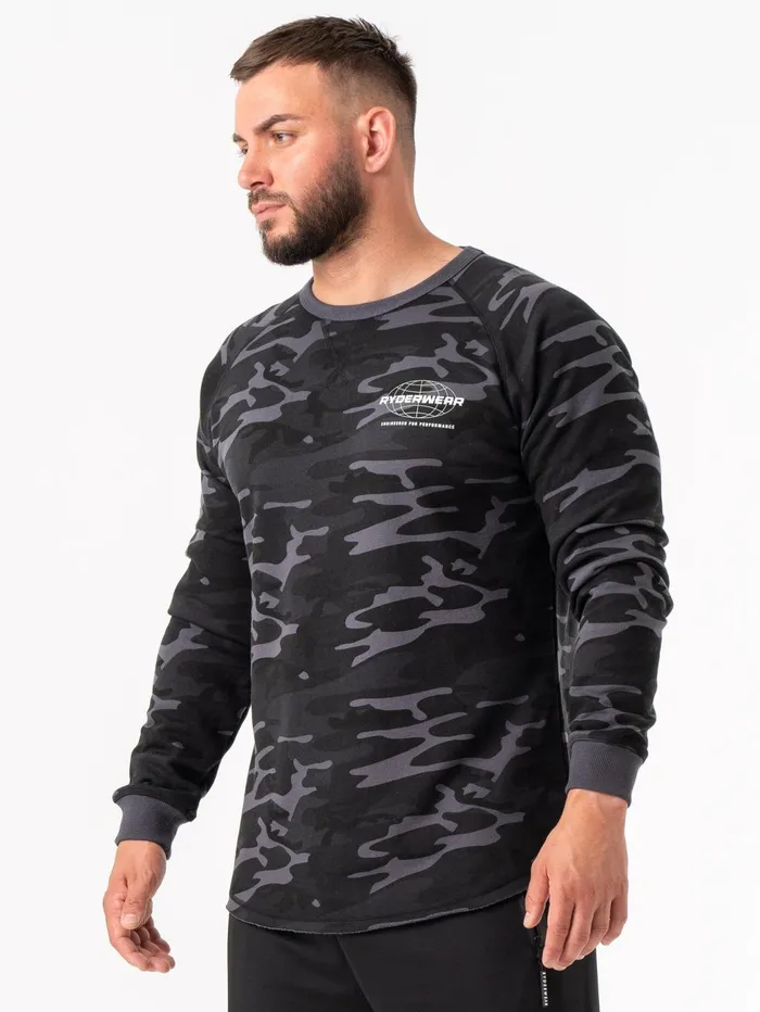 Ryderwear Energy Crew Neck 8211 Black Camo Men Sweaters and Hoodies