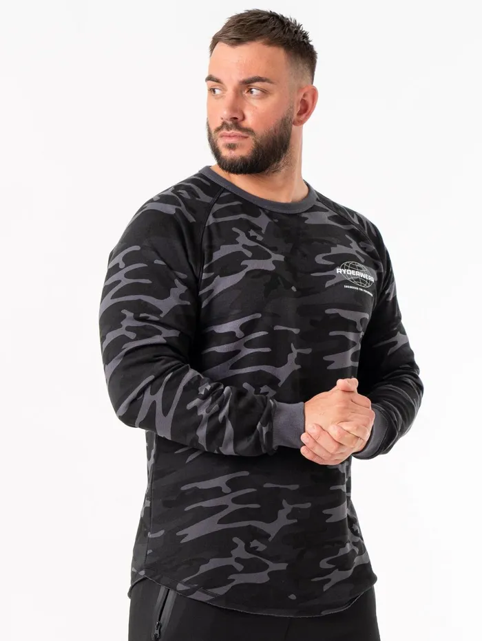 Ryderwear Energy Crew Neck 8211 Black Camo Men Sweaters and Hoodies