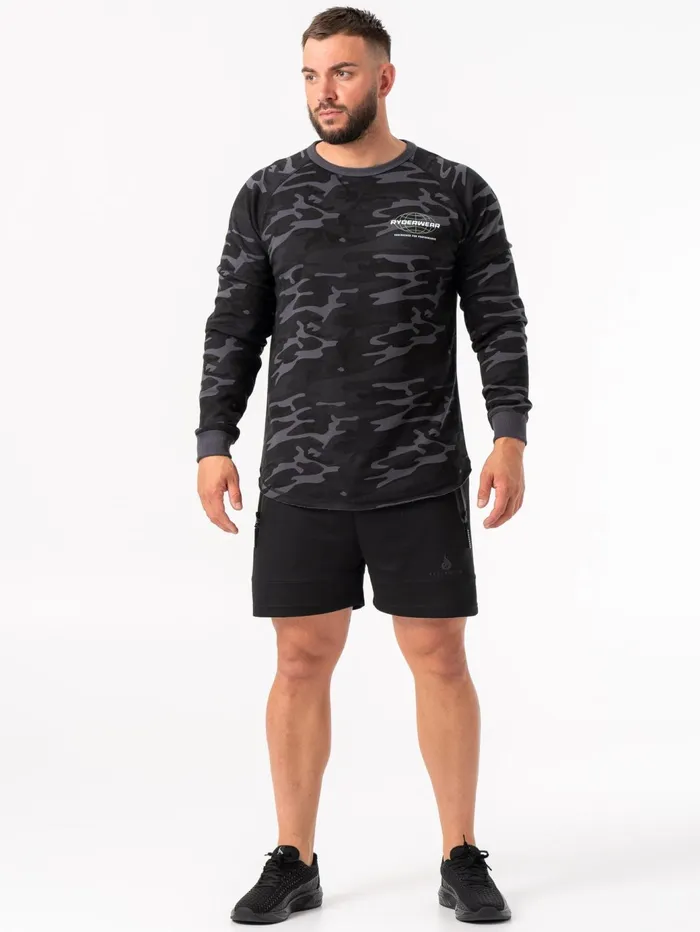 Ryderwear Energy Crew Neck 8211 Black Camo Men Sweaters and Hoodies
