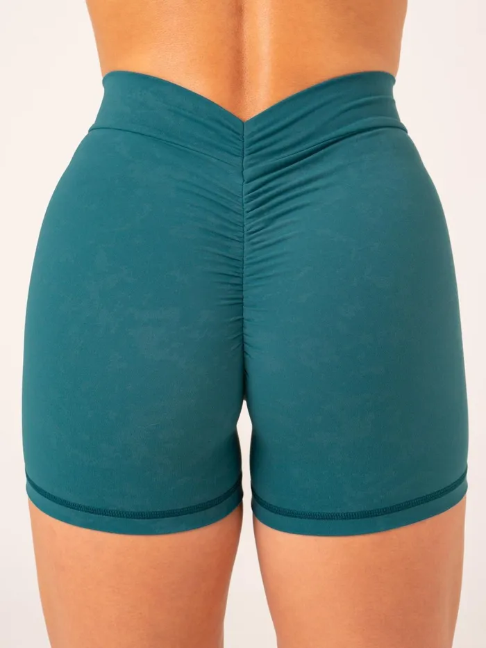Ryderwear NKD Stonewash V Scrunch Shorts 8211 Emerald Stonewash Women Gym Shorts