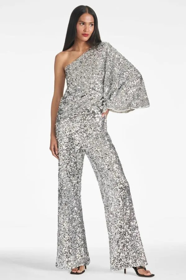 Sachin and Babi Morgan Top 8211 Silver Sequins Silver Women Tops and Blouses