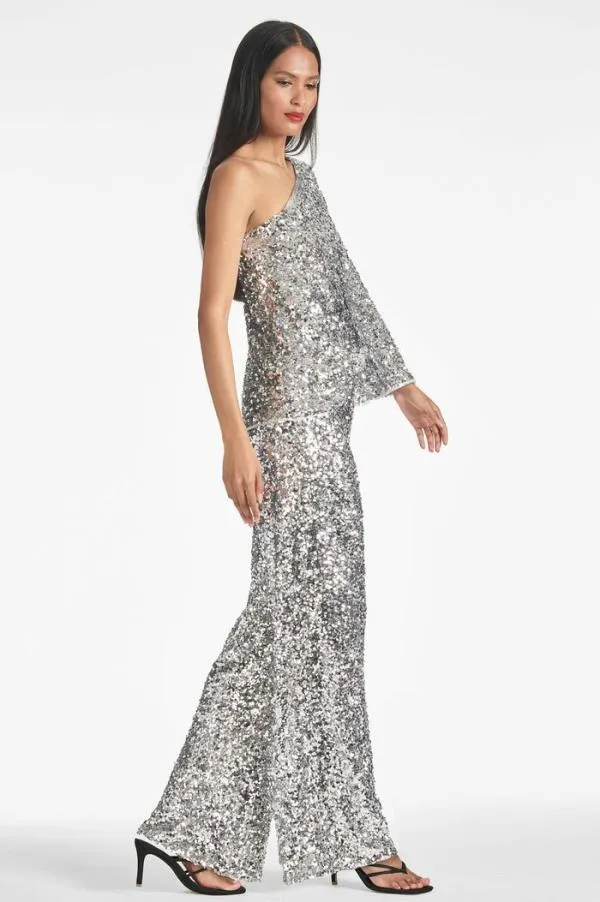 Sachin and Babi Morgan Top 8211 Silver Sequins Silver Women Tops and Blouses