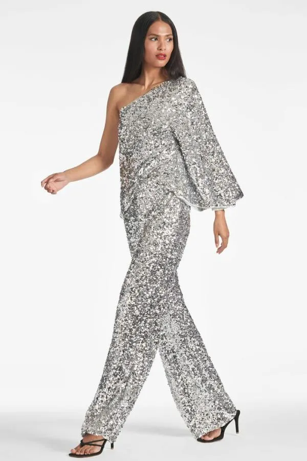 Sachin and Babi Morgan Top 8211 Silver Sequins Silver Women Tops and Blouses