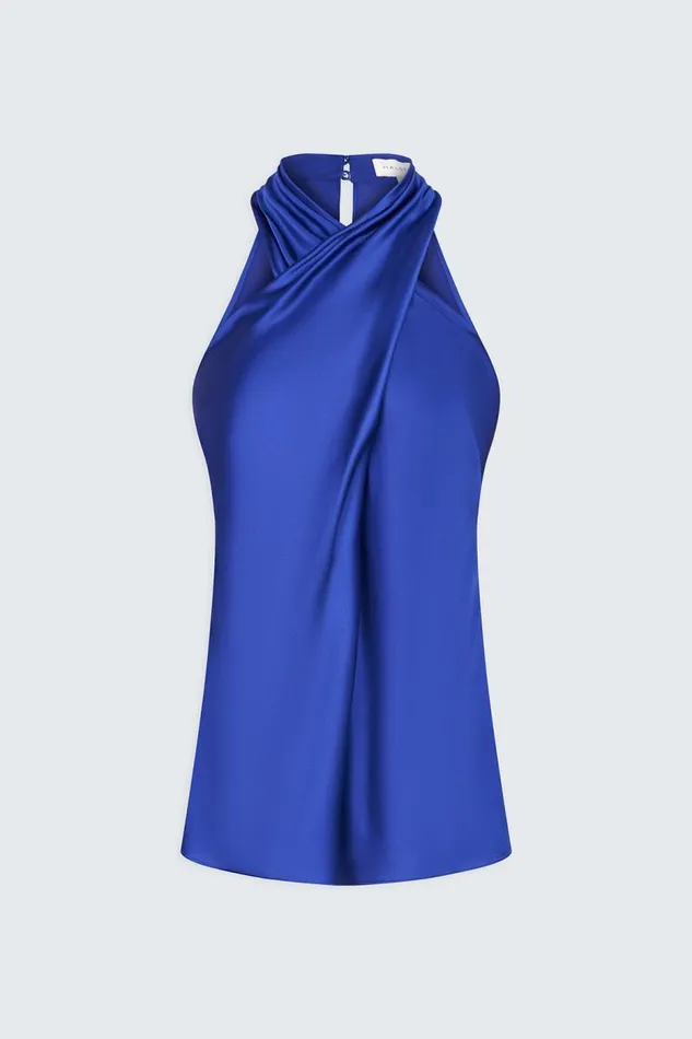 Samira Top In Charmeuse Lapis Women Halston Tops Samira Top In Charmeuse Lapis Women Halston Tops