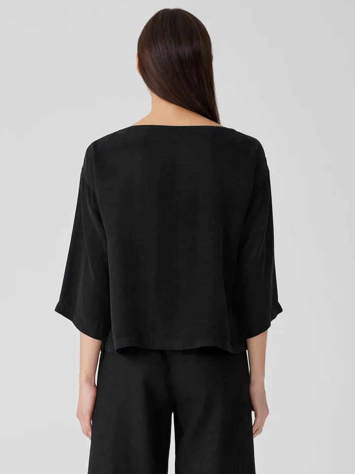 Sandwashed TwillBoxTop Black Women Eileen Fisher Tops and Tees