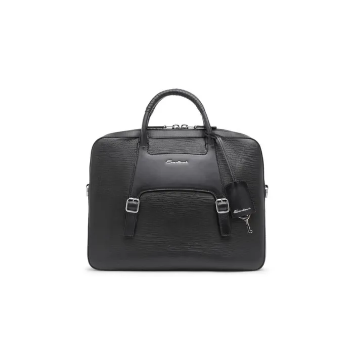 Santoni Bags and Backpacks Men Black Embossed Leather Briefcase