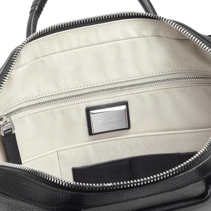 Santoni Bags and Backpacks Men Black Embossed Leather Briefcase