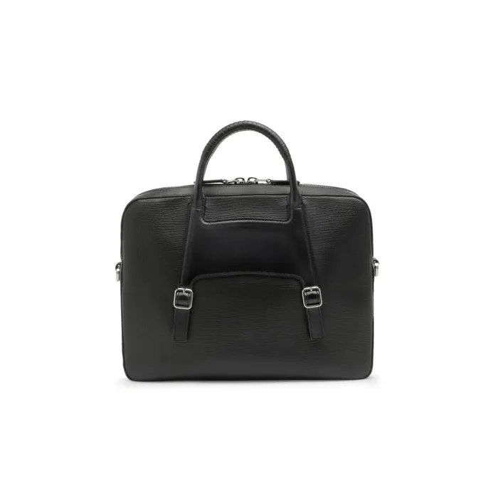 Santoni Bags and Backpacks Men Black Embossed Leather Briefcase