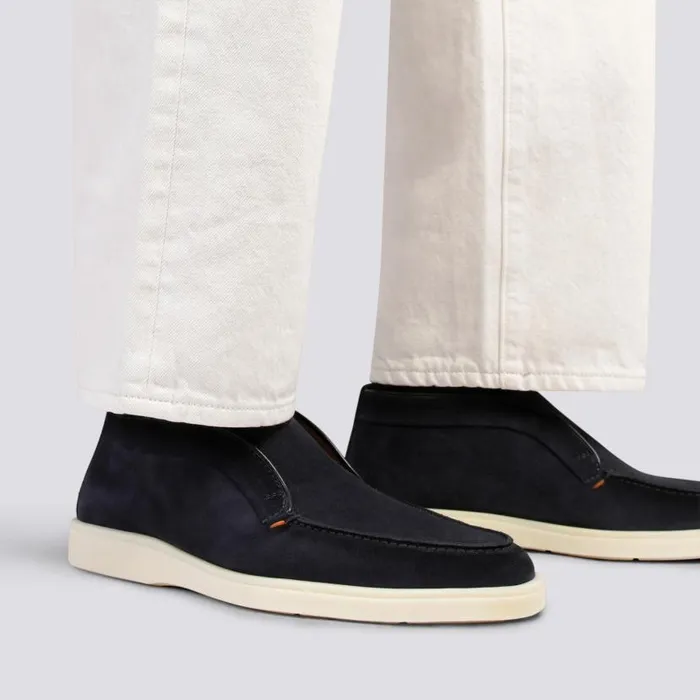 Santoni Boots Men Blue Suede Desert Boot