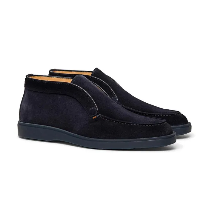 Santoni Boots Men Blue Suede Desert Boot
