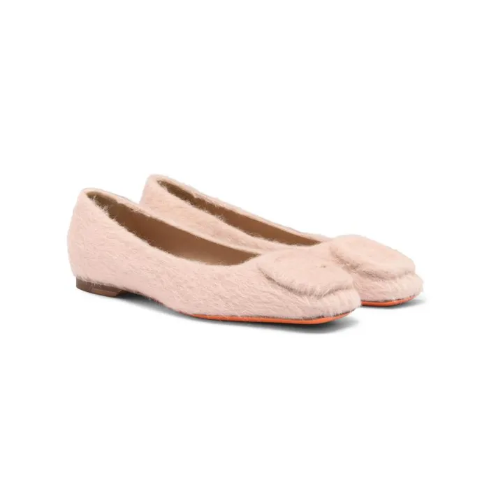 Santoni Flats Shoes Women Pink Wool Ballet Flat