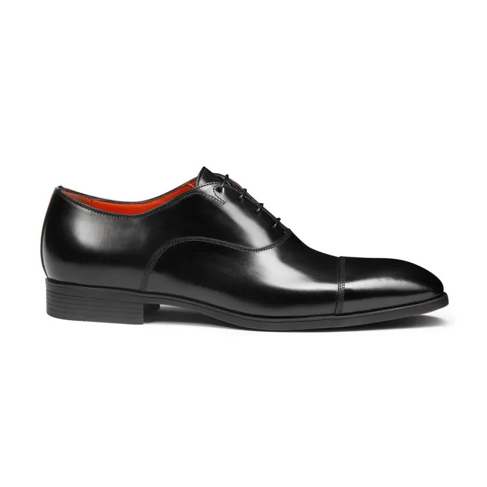 Santoni LaceUps Men Black Leather Oxford Shoe