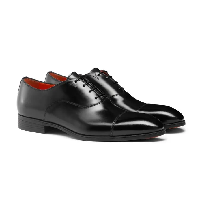 Santoni LaceUps Men Black Leather Oxford Shoe