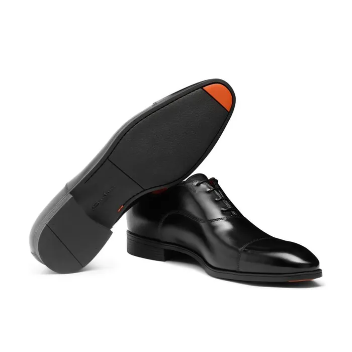 Santoni LaceUps Men Black Leather Oxford Shoe