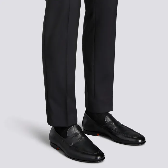 Santoni Loafers Men Polished Black Leather Penny Loafer
