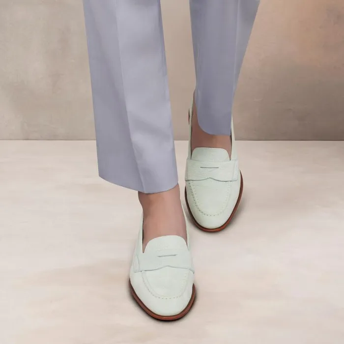 Santoni Loafers Women Light Blue Nubuck Penny Loafer