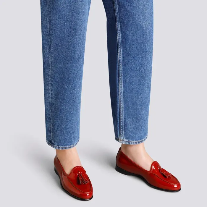 Santoni Loafers Women Red Patent Leather Andrea Tassel Loafer