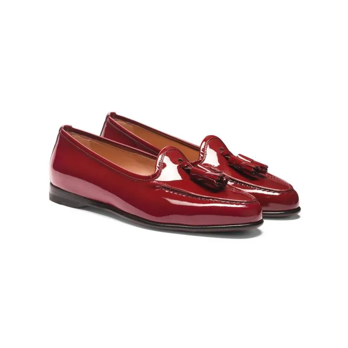 Santoni Loafers Women Red Patent Leather Andrea Tassel Loafer