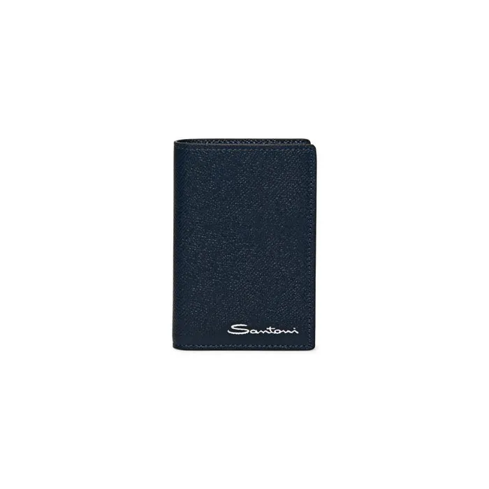 Santoni Small Leather Goods MenWomen Blue Saffiano Leather Vertical Wallet
