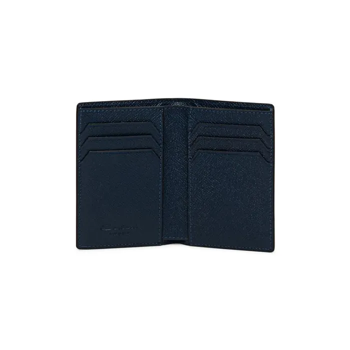 Santoni Small Leather Goods MenWomen Blue Saffiano Leather Vertical Wallet