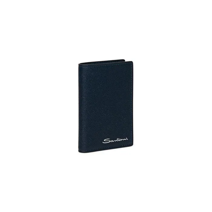 Santoni Small Leather Goods MenWomen Blue Saffiano Leather Vertical Wallet