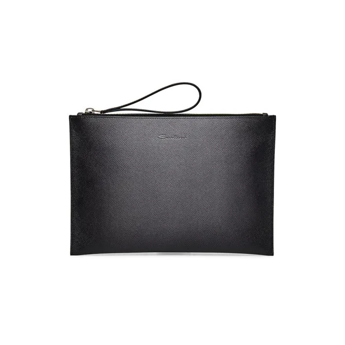 Santoni Small Leather Goods MenWomen Grey Saffiano Leather Pouch
