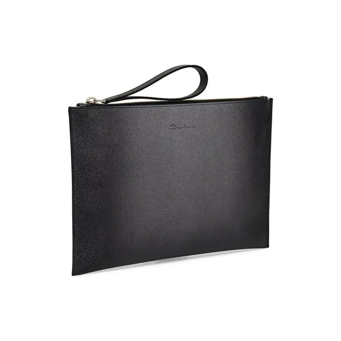 Santoni Small Leather Goods MenWomen Grey Saffiano Leather Pouch