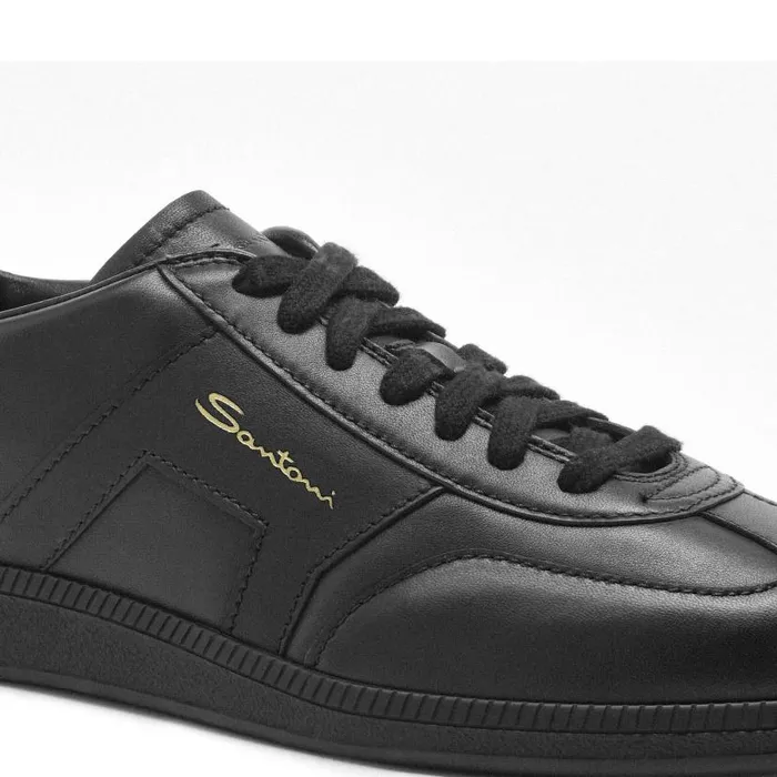 Santoni Sneakers Men Black Leather Dbs Oly Sneaker