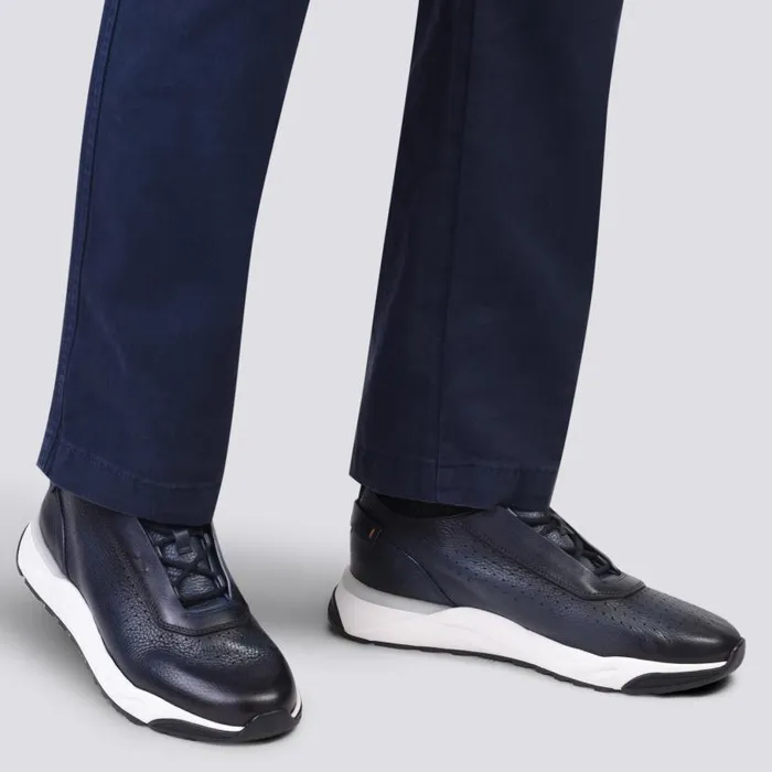 Santoni Sneakers Men Blue Leather Sneaker