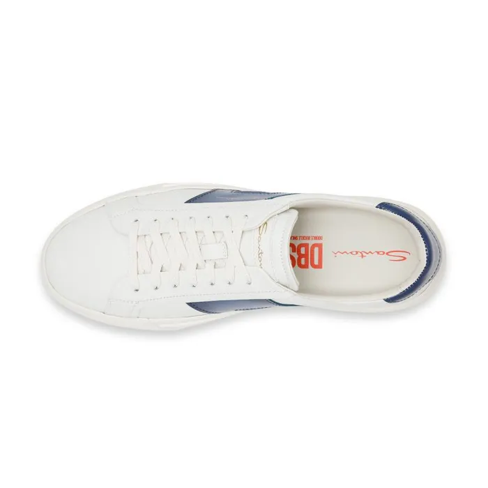 Santoni Sneakers Men White And Blue Leather Double Buckle Sneaker