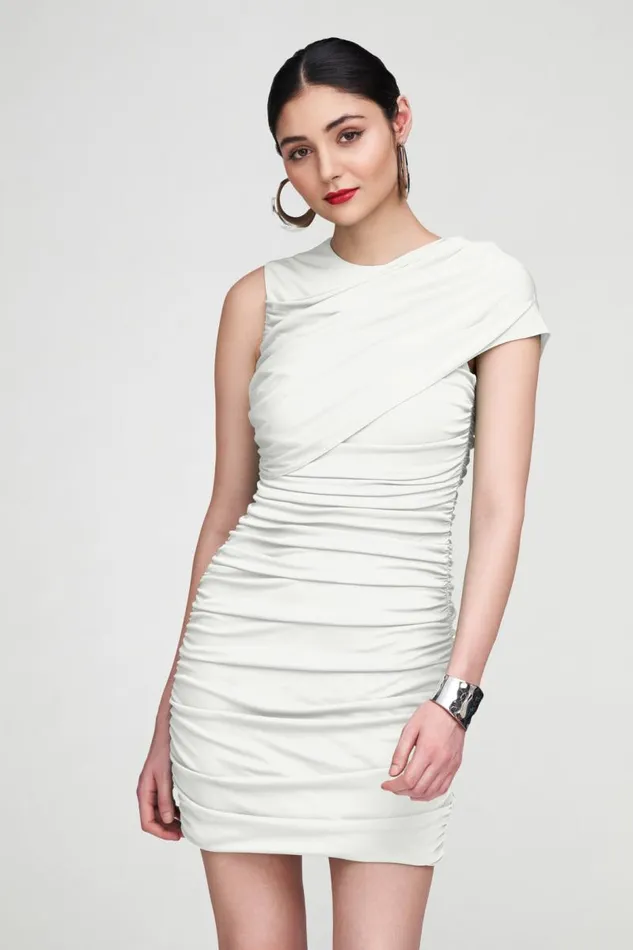 Sarina Dress In Jersey Chalk Women Halston Cocktail