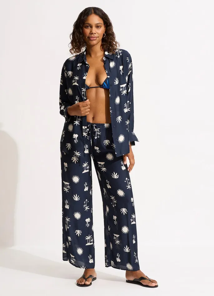Seafolly La Palma Silk Shirt 8211 True Navy Women Tops