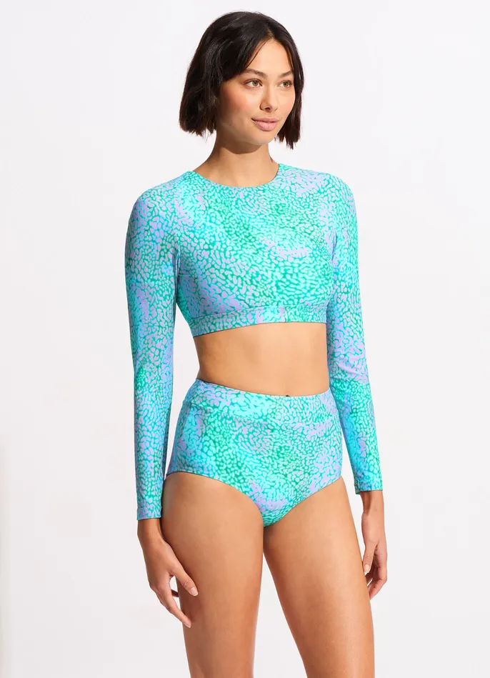 Seafolly Sea Skin Long Sleeve Crop Rashie 8211 Vivid Green Women Rash Vests