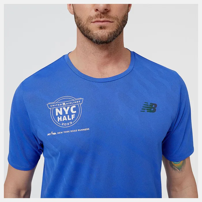 Shirts Men Newbalance United Airlines NYC Half Q Speed Jacquard Short Sleeve Marine Blue Shirts Men Newbalance United Airlines NYC Half Q Speed Jacquard Short Sleeve Marine Blue