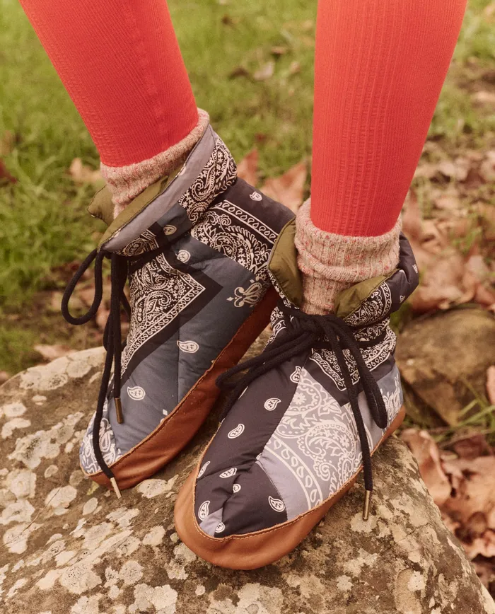 Shoes The Down Quilted Puffer Slipper Patchwork Bandana and Evergreen 8211 The Great Women