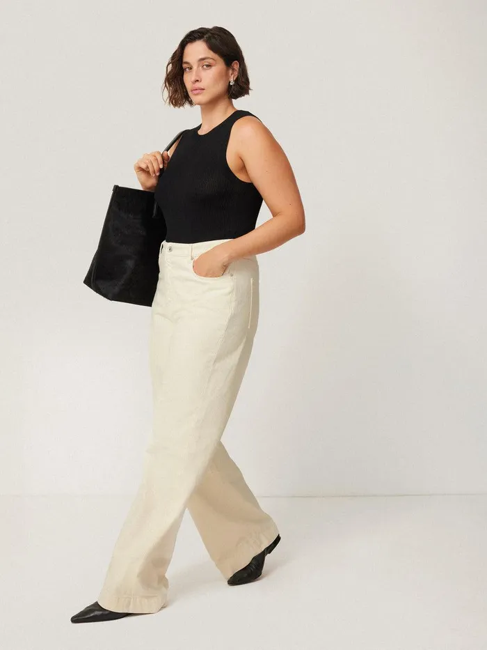 Shop Balfour Long Wide Leg Jean Ecru Jigsaw Trousers