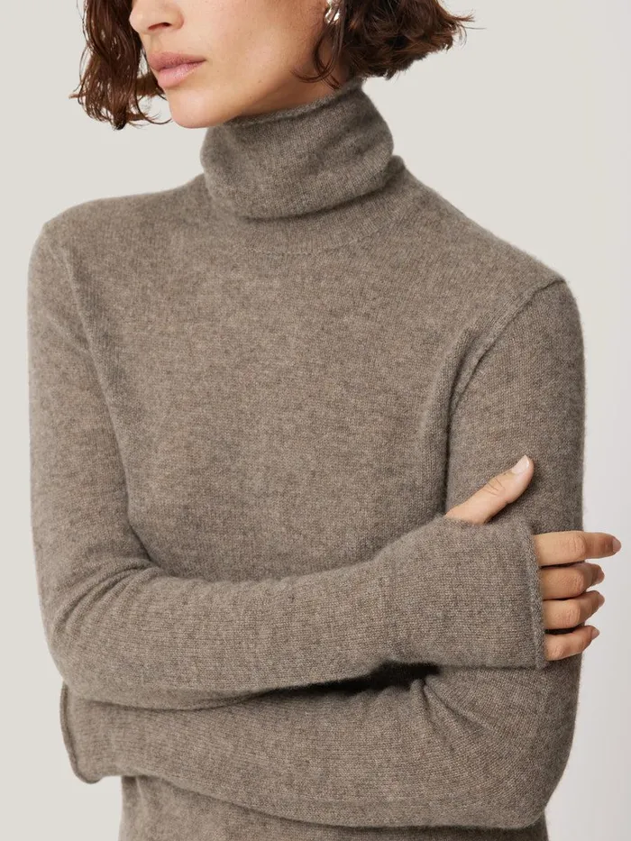 Shop Cloud Cashmere Polo Jumper Taupe Jigsaw Knitwear and Cashmere