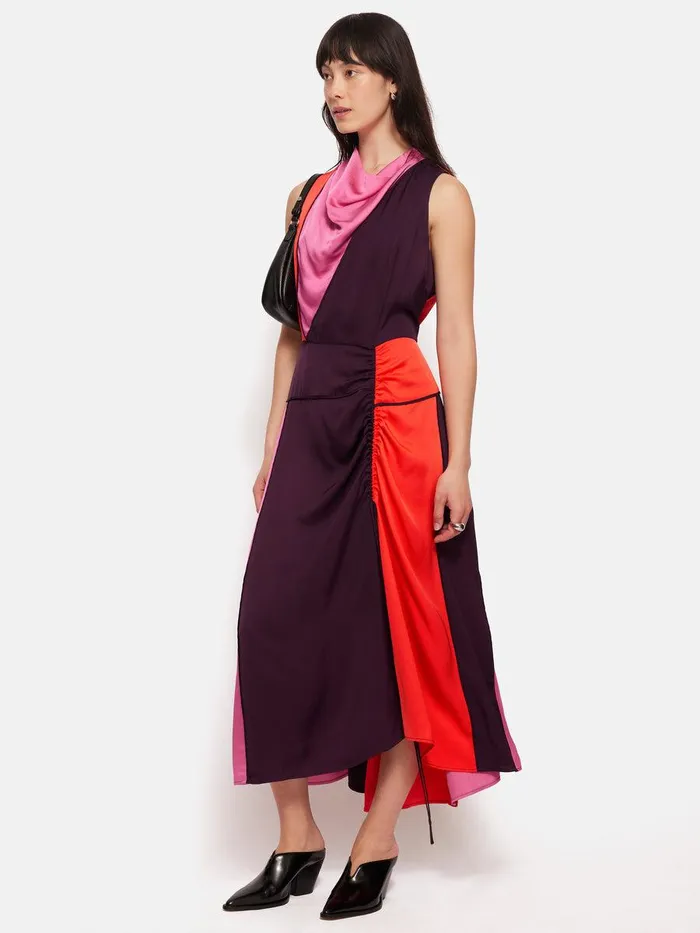 Shop Colour Block Satin Dress Purple Jigsaw Dresses and Jumpsuits