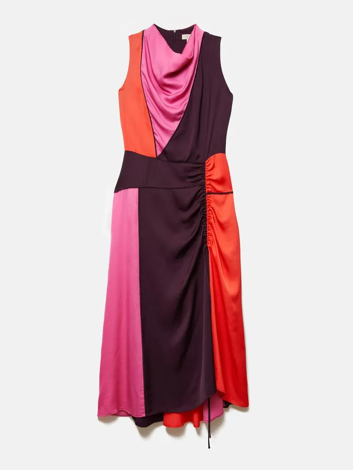 Shop Colour Block Satin Dress Purple Jigsaw Dresses and Jumpsuits