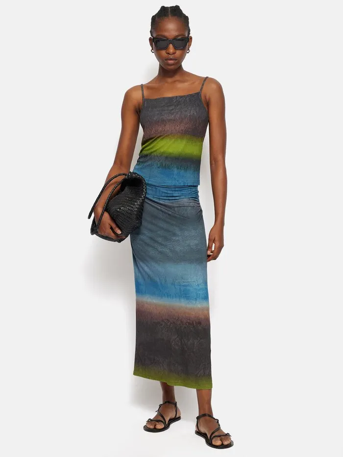 Shop Glazed Abstract Jersey Skirt Brown Jigsaw Skirts